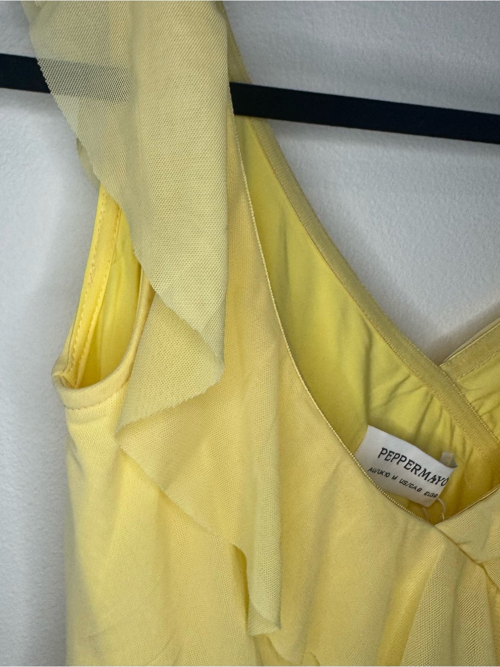 Peppermayo Shona Mini Dress Yellow Ruched Ruffle Mesh Party Dress US 6 NWT - Picture 9 of 12